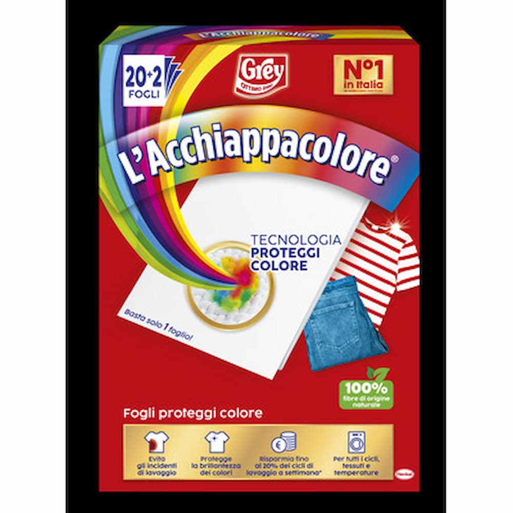 grey acchiappacolore 20+2 fogli proteggi colore bucato lavatrice