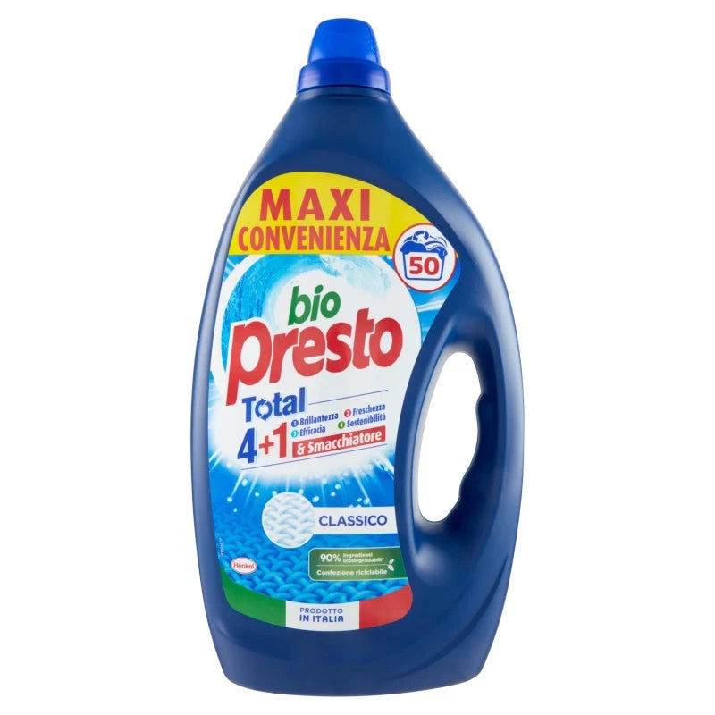 detersivo lavatrice bio presto total 4+1 classico 50 lavaggi 2250 ml