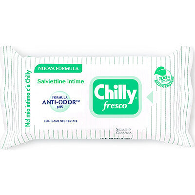 Chilly Fresco Salviettine Intime 12 pezzi - Formula Anti-Odor pH 5 con tessuto 100% biodegradabile per freschezza intima immediata e duratura