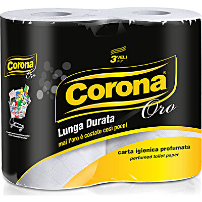 Corona Oro Carta Igienica 4 Maxi Rotoli - 3 veli profumati con lunga durata e morbidezza premium per freschezza in bagno