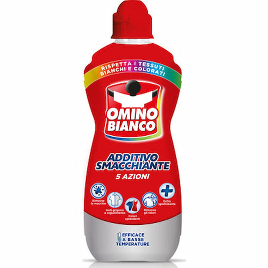 Omino Bianco additivo smacchiante gel 900ml 5 azioni per bucato bianco e colorato