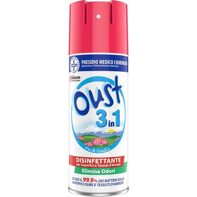 Oust 3 in 1 Disinfettante Fresh Garden 400 ml spray superfici tessuti arredo CleanovaShop Detercava